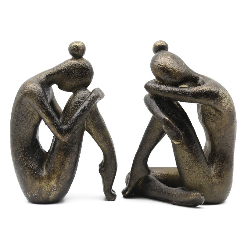 Lukitas Unique Decorative Girl Thinker Bookends, Non-Slip Book Holder, Home Office Bookshelf Decor, Creative Desktop Ornaments for Study Room Hotel Shelves, Resin, 1Pair/2Piece 6.5'' - Image 5